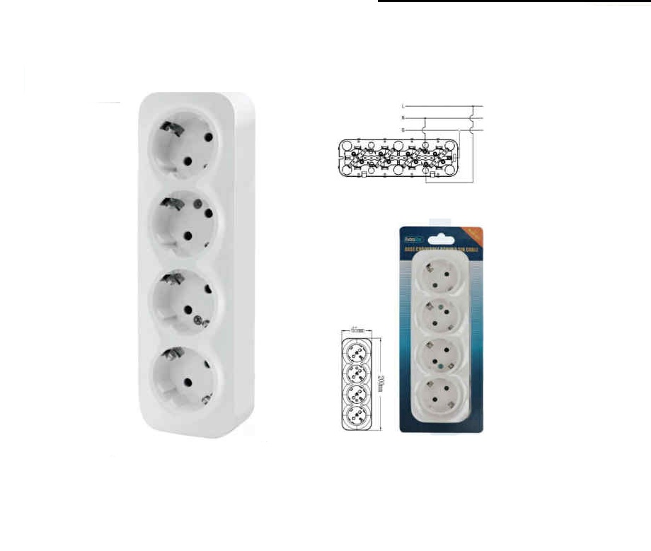 Négyes falon kívüli hálózati aljzat elosztó 16A 250V IP20 beltéri fehér Extra Star
