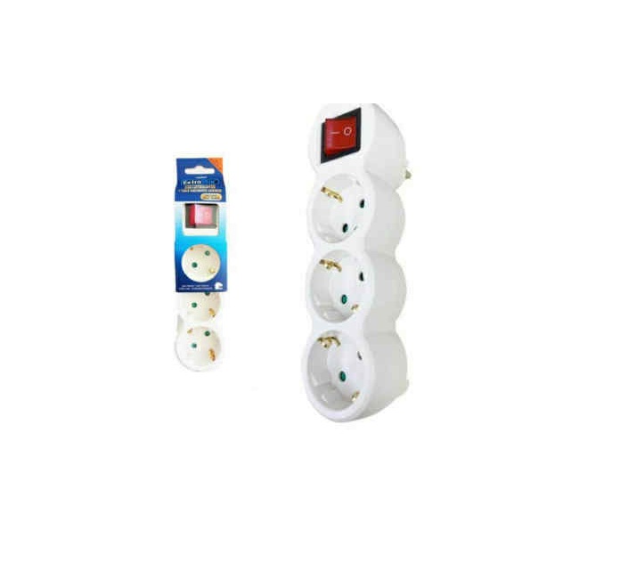 3-as hálózati elosztó adapter kapcsolóval (függőleges) Gyermekvédelemmel 16A 230V 3680W IP20 fehér Extra Star