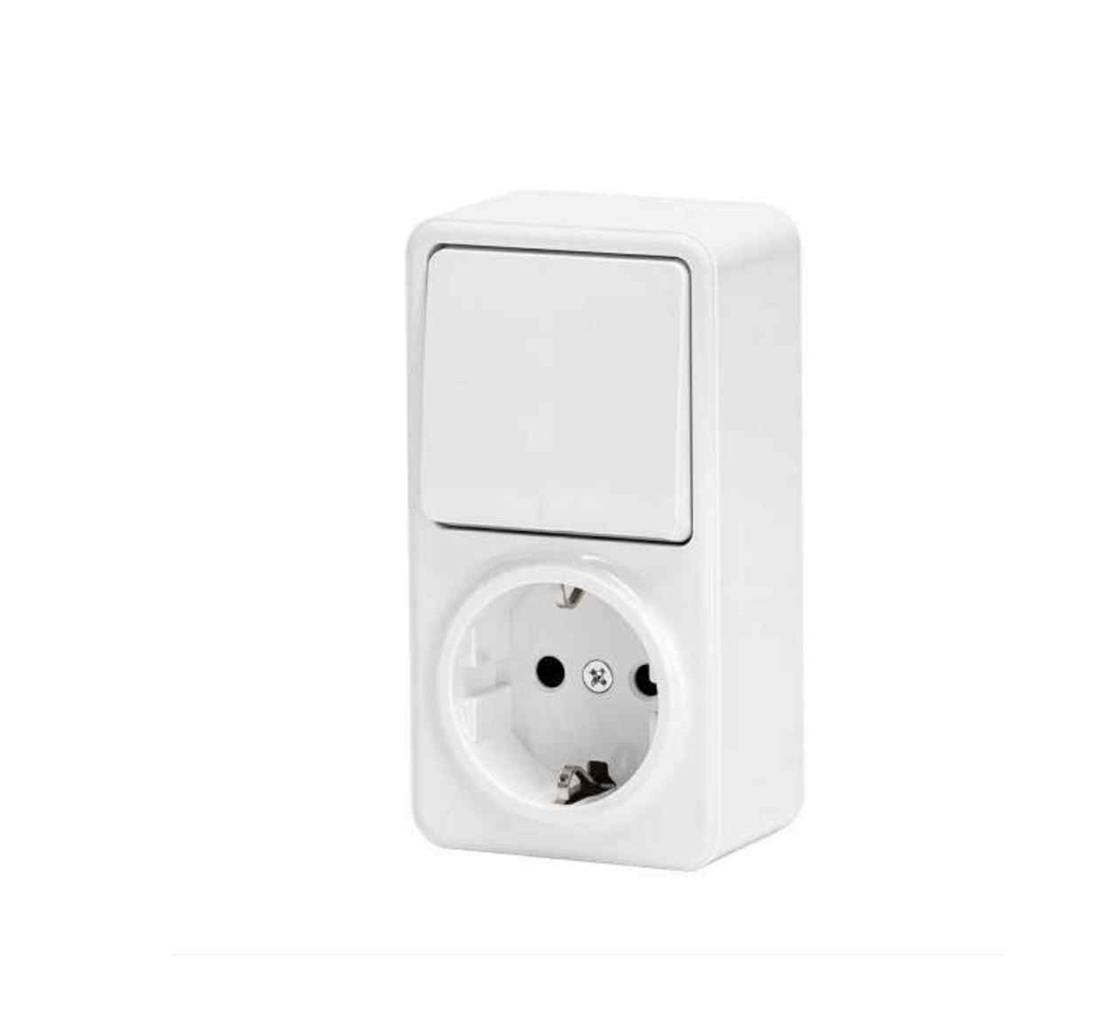 Egypólusú falon kívüli kapcsoló és hálózati aljzat kombináció 10A/16A 250V fehér Aigostar