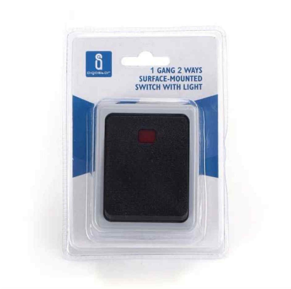 "Vízálló falon kívüli kapcsoló jelzőfénnyel IP54 szürke-fekete falon kívüli kapcsoló Aigostar "