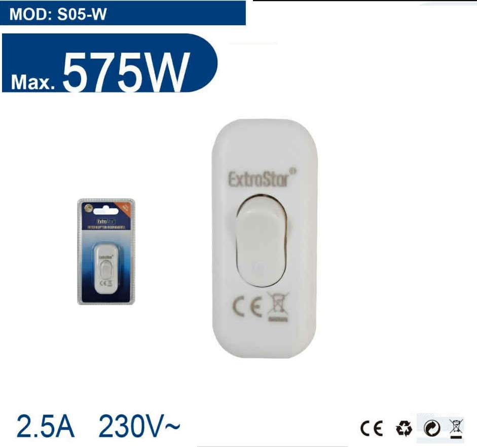 Vezetékre szerelhető kapcsoló Max. 575W 2.5A 230V beltéri fehér Extra Star