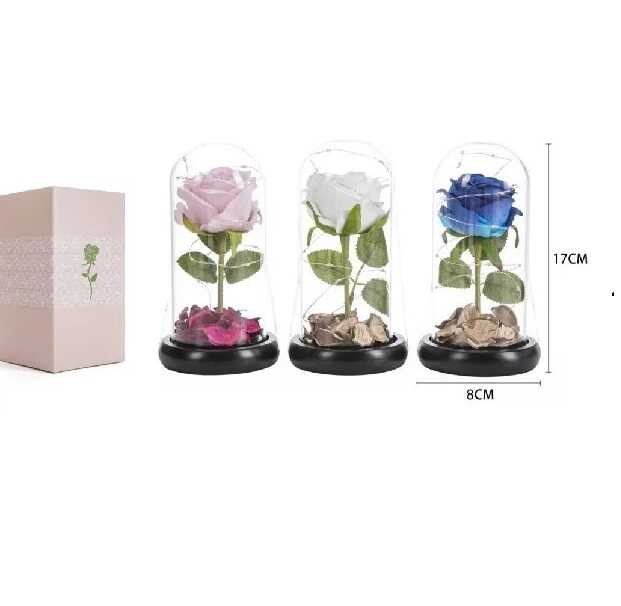 Örök rózsa kupolában led fénnyel- választható színben 17 cm