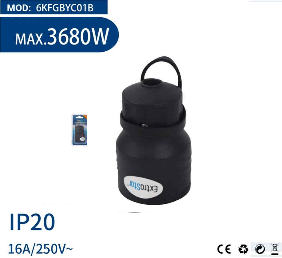 Szerelhető hálózati lengő aljzat Húzófüles 16A 250V 3680W IP20 beltéri fekete Extra Star