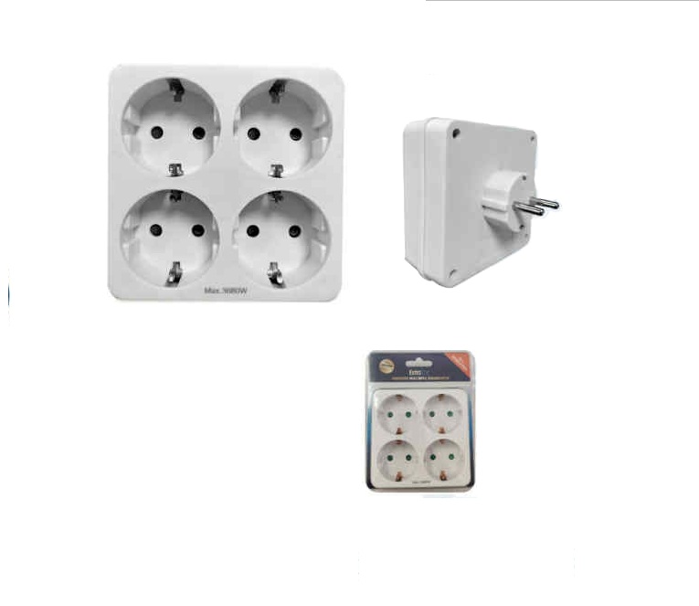 4-es hálózati elosztó adapter (1-ből 4) 16A 250V 3680W IP20 fehér Extra Star