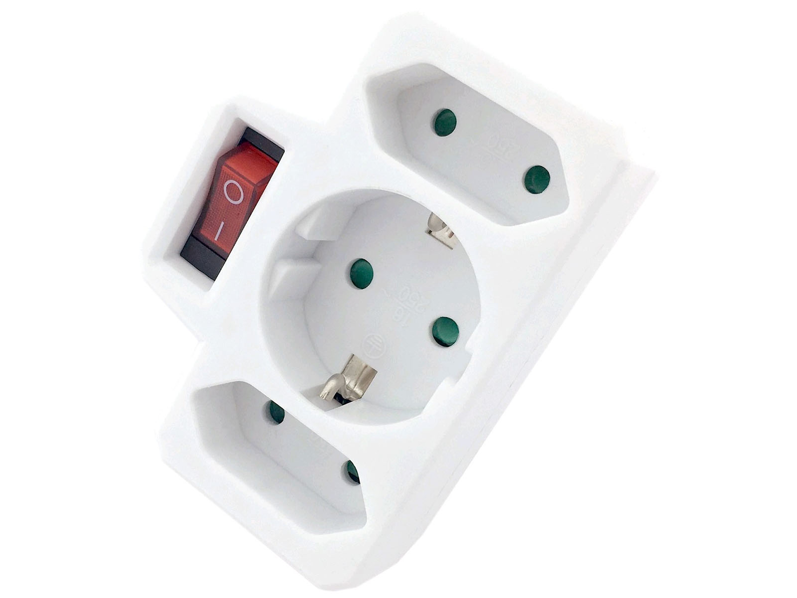 3-as Elosztó Adapter Kapcsolóval Fehérgyermekvédelemmel 16A 3680W