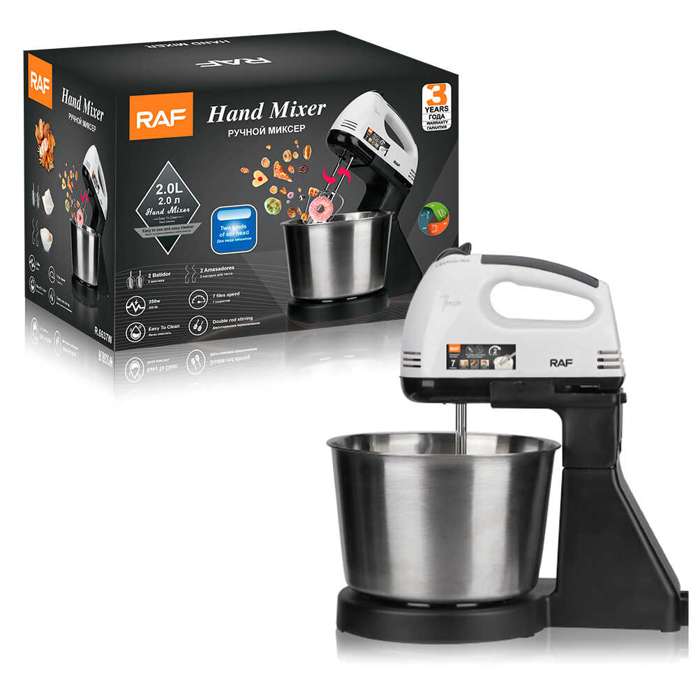 Raf R.6637W Tálas mixer szett – 2.0L rozsdamentes tál, 250W, 7 sebesség