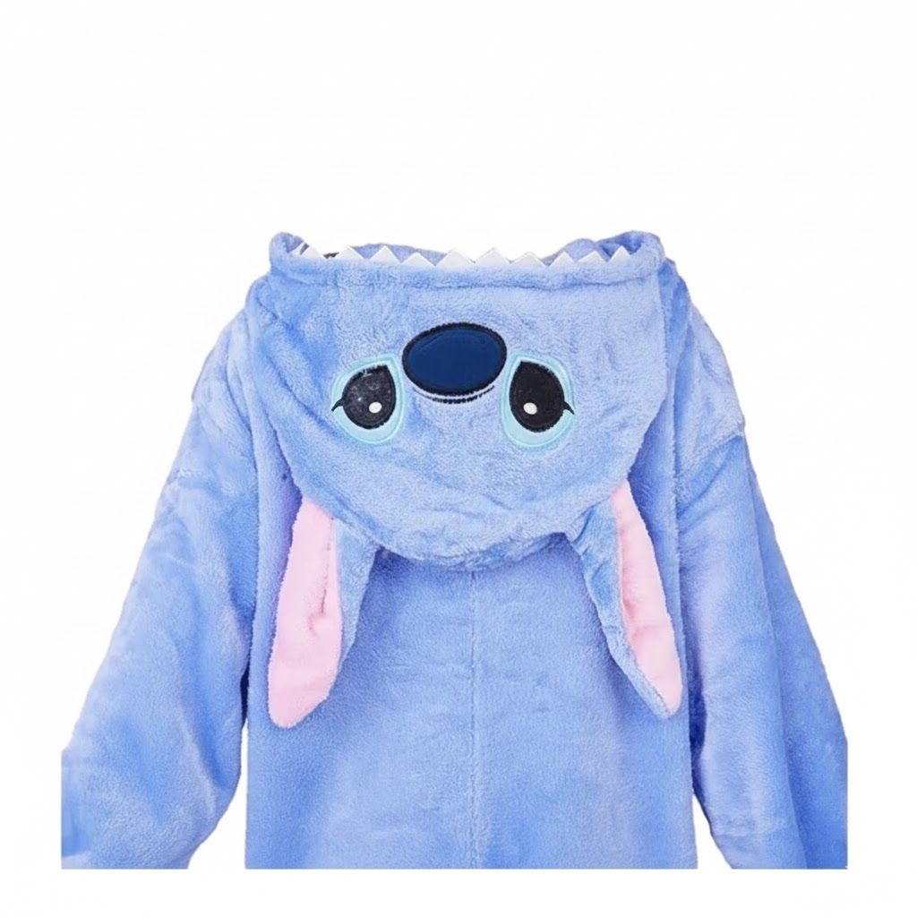 Gyermek Stitch jelmez – plüss kapucnis kezeslábas L méretben - Image 4