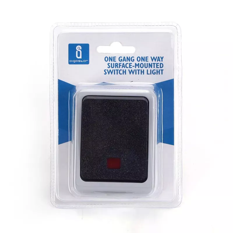 "Vízálló falon kívüli kapcsoló jelzőfénnyel IP54 szürke-fekete falon kívüli kapcsoló Aigostar "