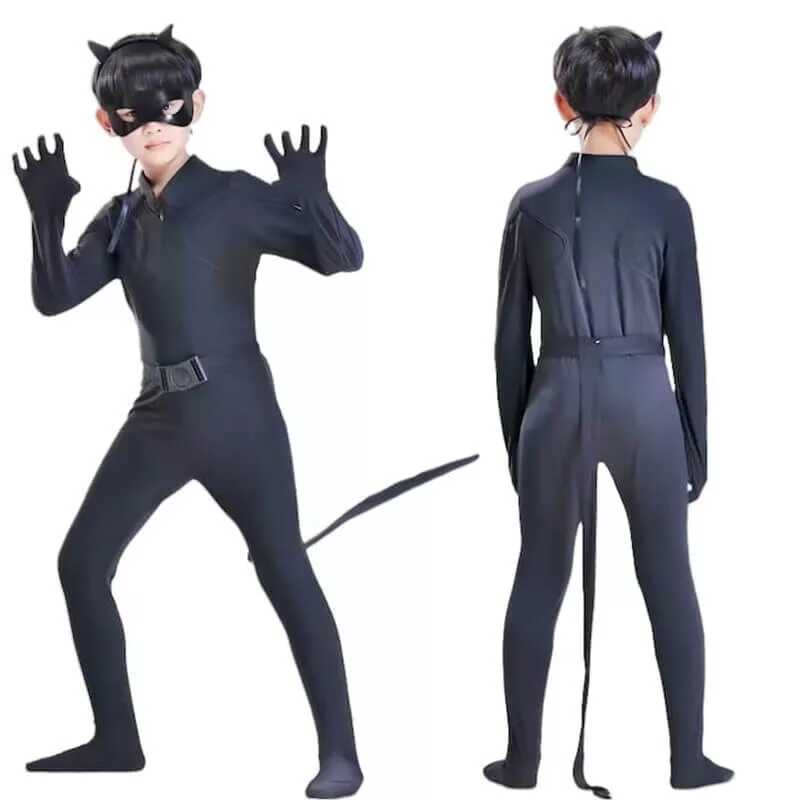 Miraculous ihlette fekete macska szuperhős jelmez szett gyerekeknek – parókával és maszkkal - Image 9