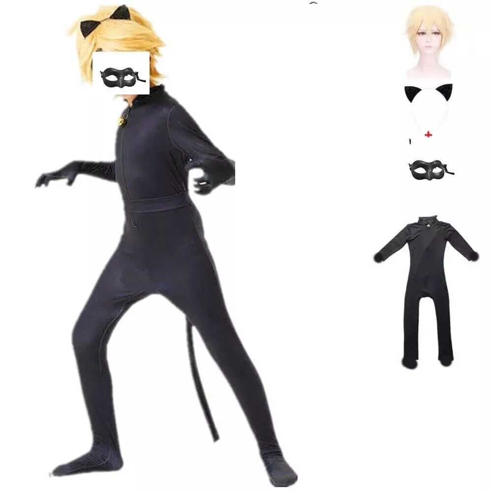Miraculous ihlette fekete macska szuperhős jelmez szett gyerekeknek – parókával és maszkkal - Image 8