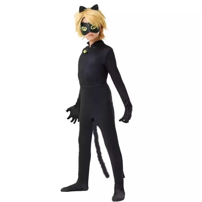 Miraculous ihlette fekete macska szuperhős jelmez szett gyerekeknek – parókával és maszkkal