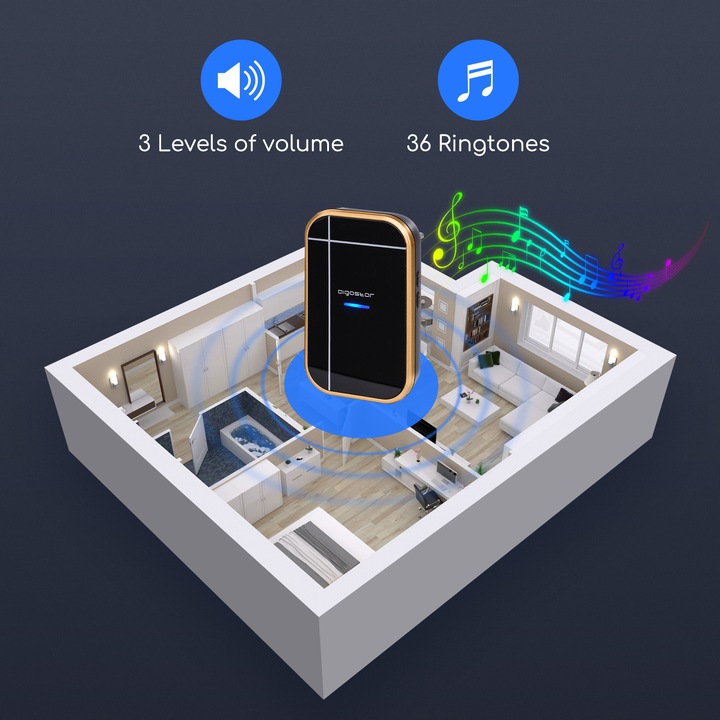 Vezeték nélküli digitális csengő szett fekete/arany Aigostar 36 dallamal 150 méter