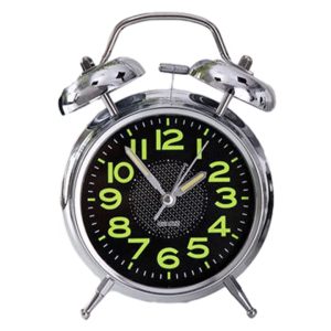 Fluoreszkáló számos fém ébresztőóra dupla csengővel és csendes szerkezettel 13 cm Metroman