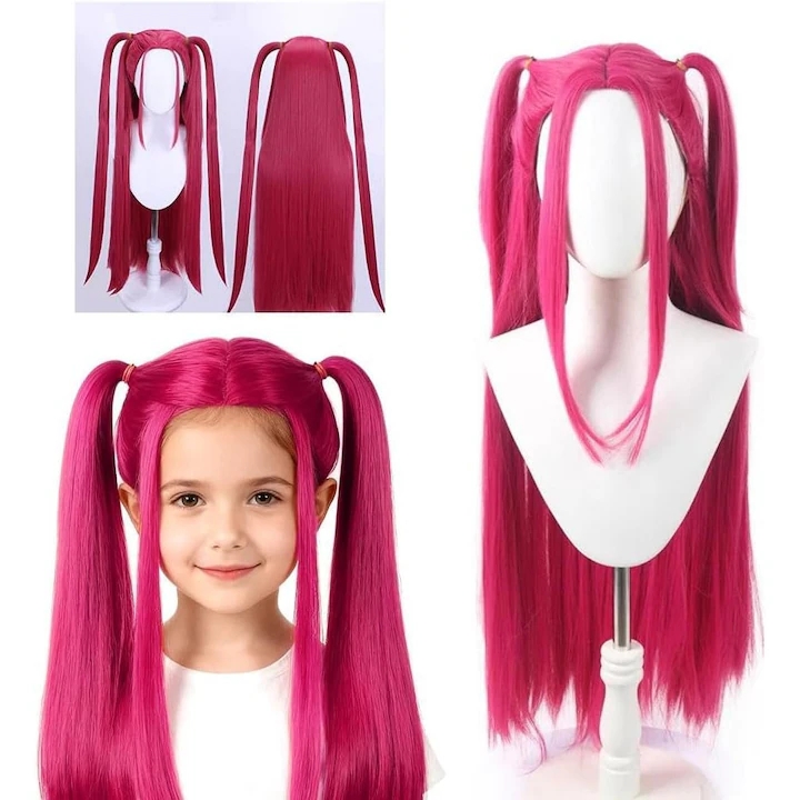 K-POP Mira paróka – extra hosszú, rózsaszín copfos paróka - Image 5