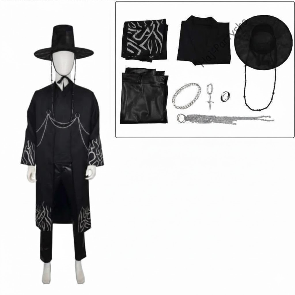 K-POP stílusú sötét varázsló / démonvadász jelmez fiúknak – kalappal - Image 7