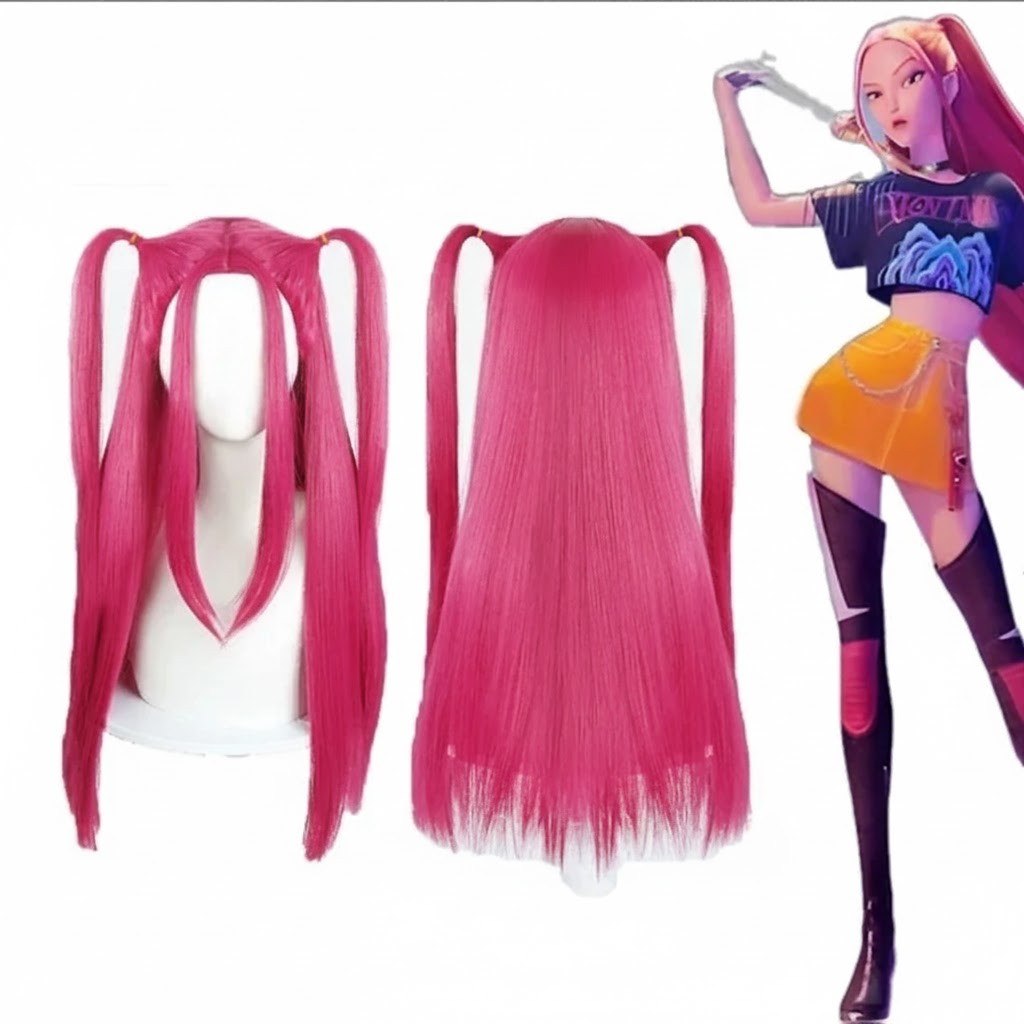 K-POP Mira paróka – extra hosszú, rózsaszín copfos paróka - Image 2