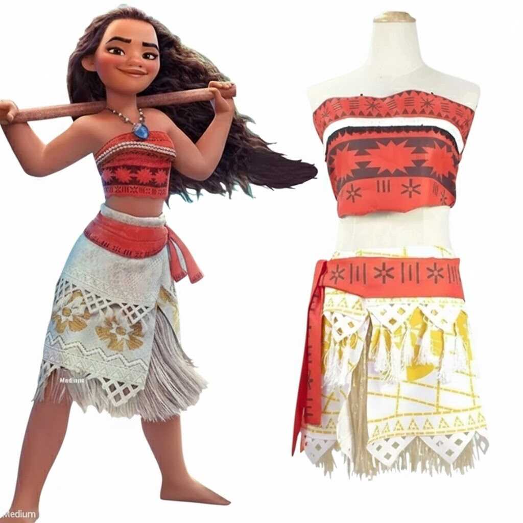 Gyerek Moana Vaiana jelmez szett – két részes, piros felső és színes szoknya