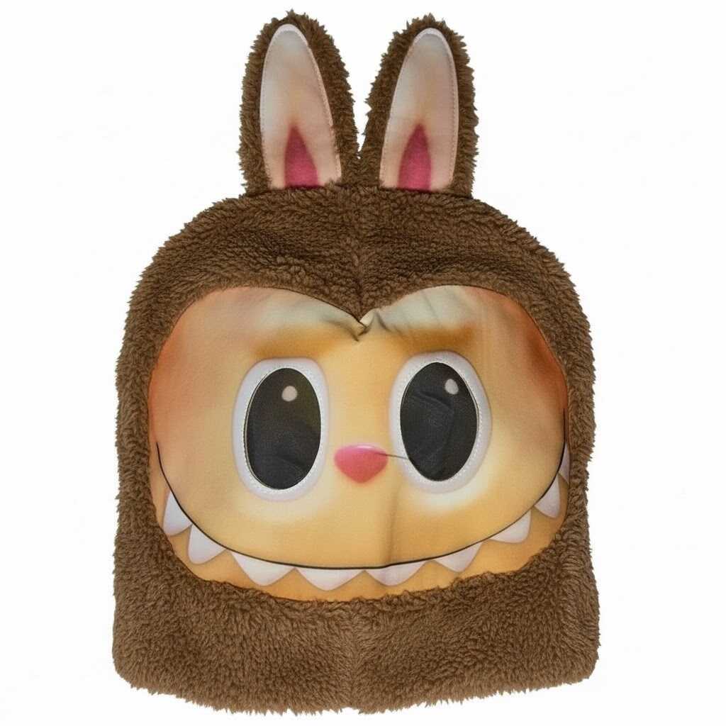 Labubu ihlette plüss jelmez maszkos kapucnival Barna – gyerek) - Image 5