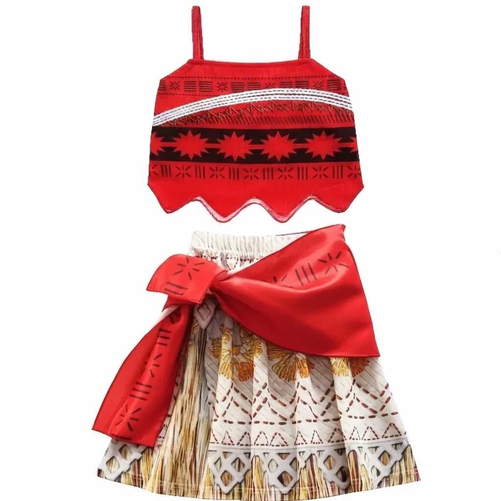 Gyerek Moana Vaiana jelmez szett – két részes, piros felső és színes szoknya - Image 2
