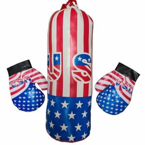 Amerikai zászló mintás gyerekboxzsák 2 db kesztyűvel , 43 ×14 cm
