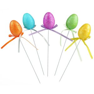 Húsvéti csillogó színes dekorációs tojások pálcikán 3x5 cm 9 db/csomag KTM