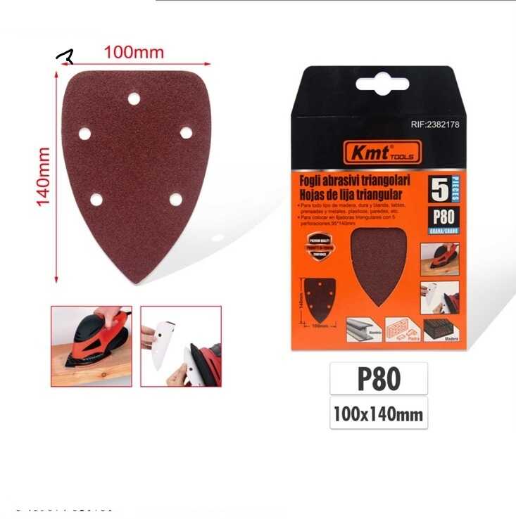 Delta csiszolópapír készlet 100x140 mm, P80 szemcsézet, 5 lyukas kivitel, 5 db/csomag - Kmt Tools