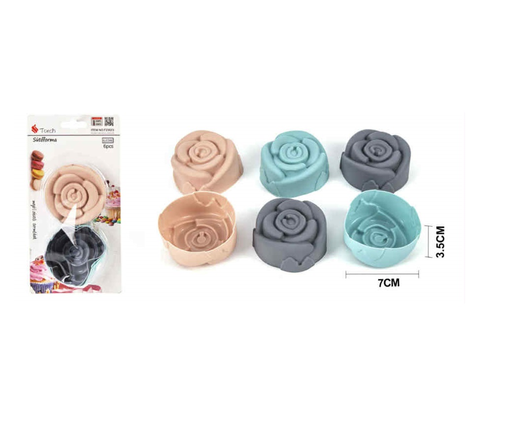 Rózsa alakú szilikon muffin sütőforma készlet 7x3.5cm Torch - Image 2