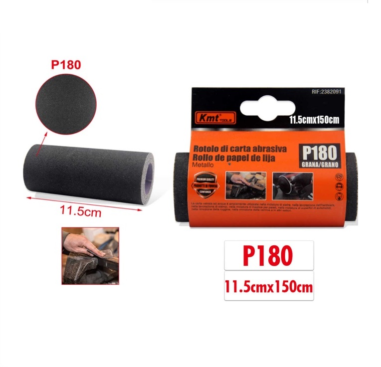 Csiszolópapír tekercs 11,5 cm x 150 cm, P180 szemcsézet, száraz és nedves csiszoláshoz - Kmt Tools