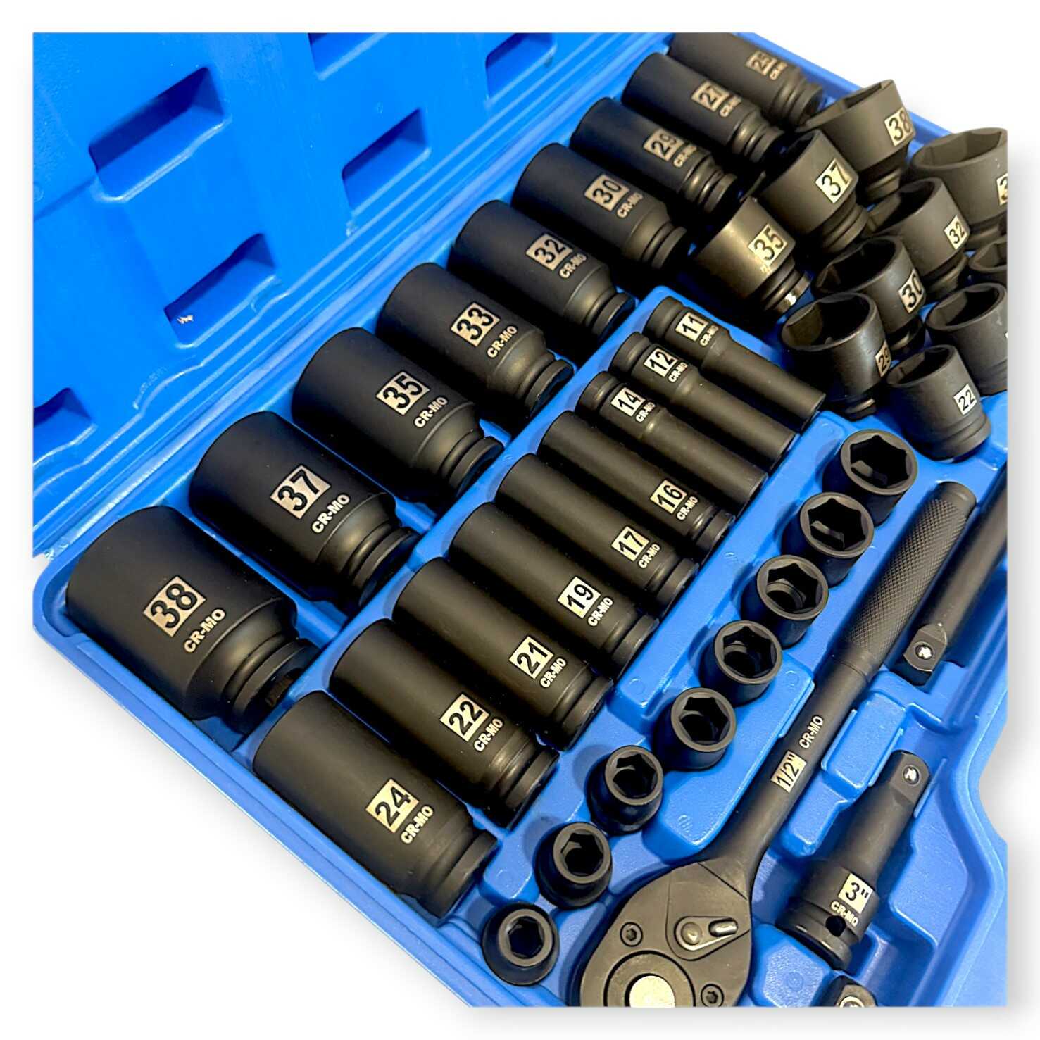 Hitman HA-2585 Erősített 43 részes Gépi Dugókulcs Készlet - 1/2" Racsnis Krova Szett (9-38mm)