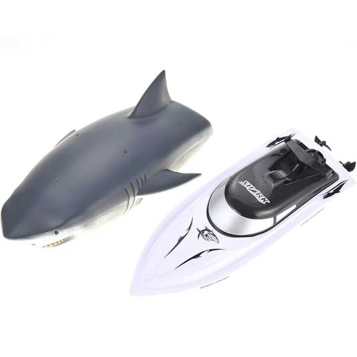 2 az 1 -ben motoros távirányitós csónak és cápa , 2.4Ghz , szürke és fehér , 26x14x8 cm - Image 11
