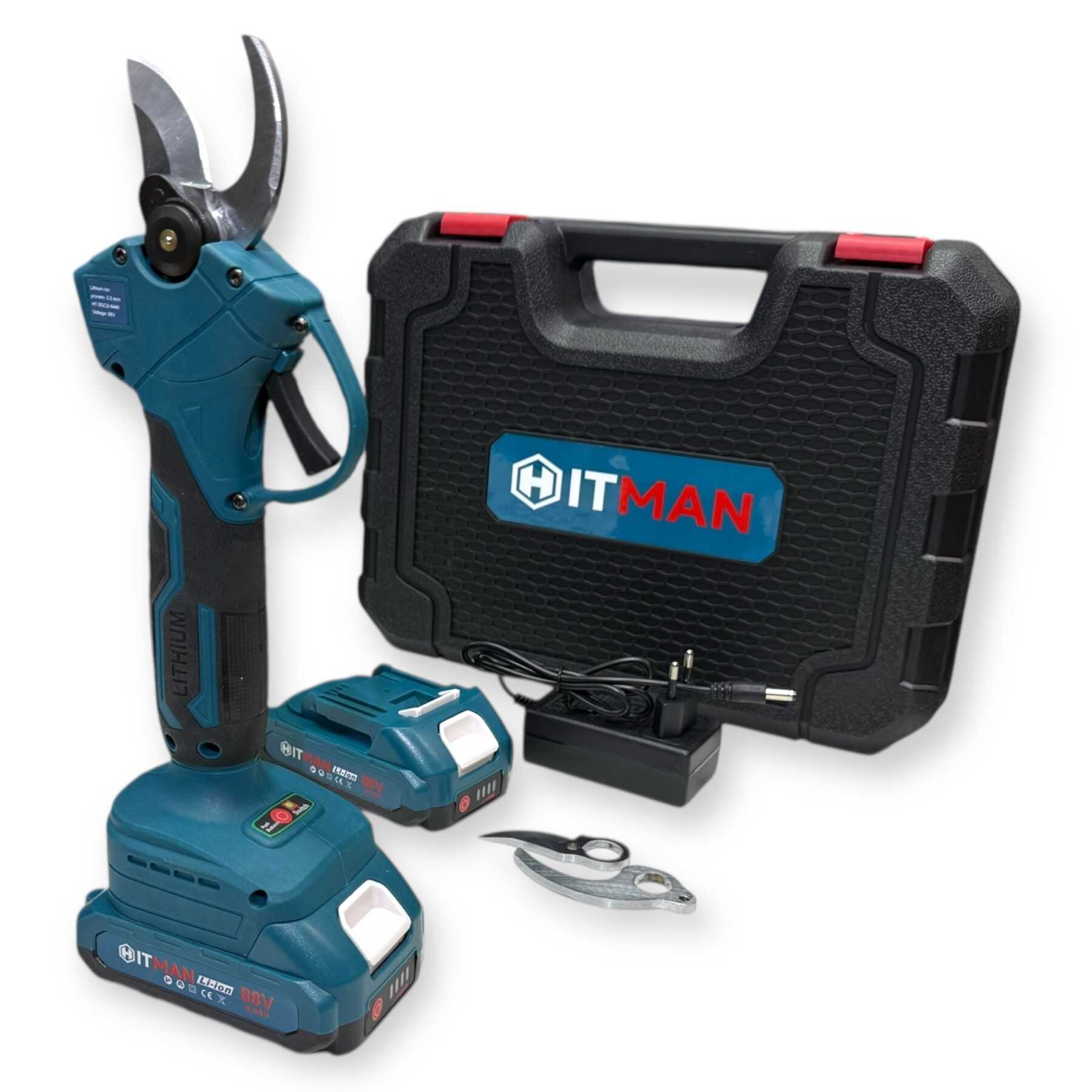 Akkumulátoros Metszőolló 88V LCD Kijelző 2-Akkús 2-Kés Készlet HT-BSCS-6449 Hitman