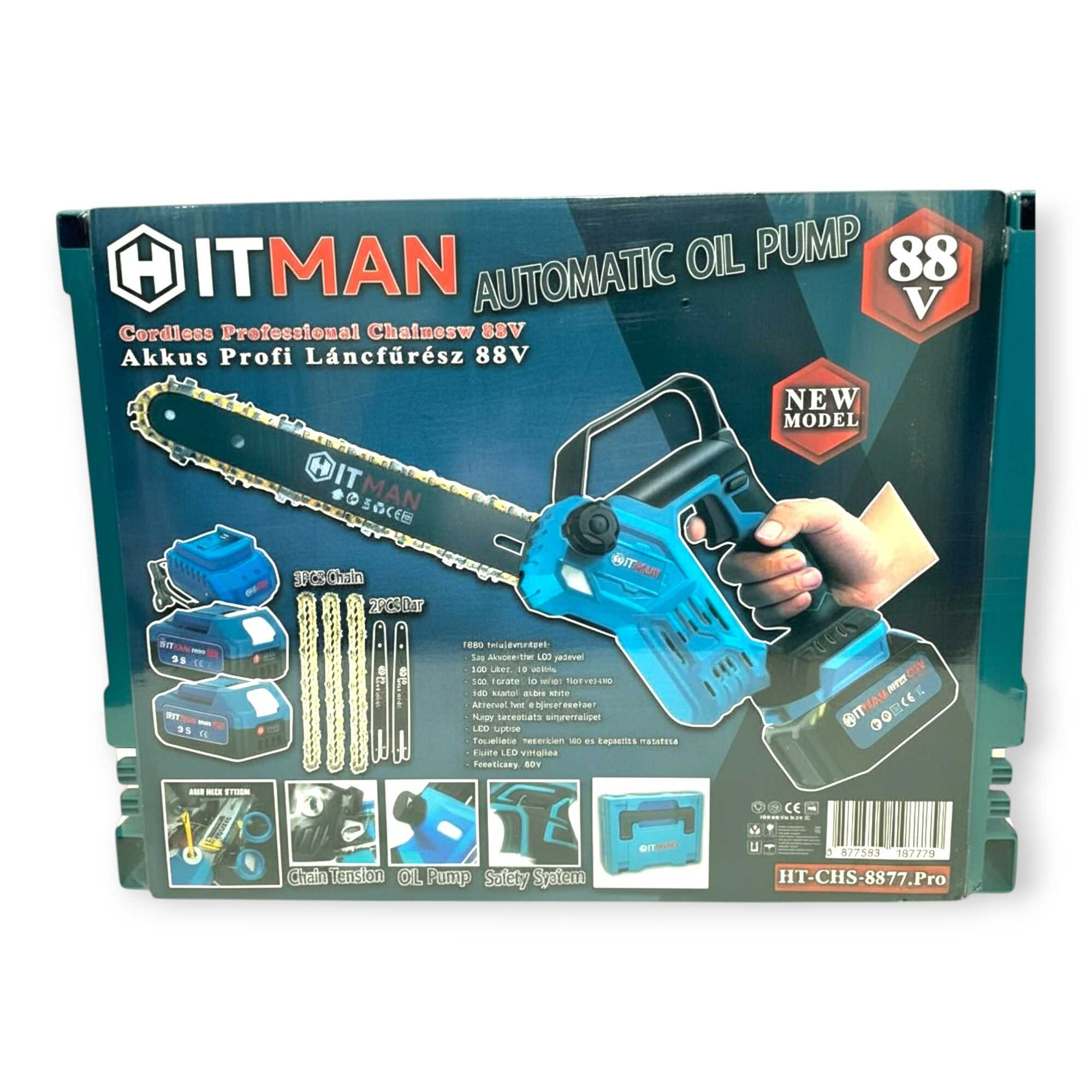 Akkumulátoros Láncfűrész 88V 10" LCD Kijelző Olajtartály 2 Akku HT-CHS-8877.Pro Hitman