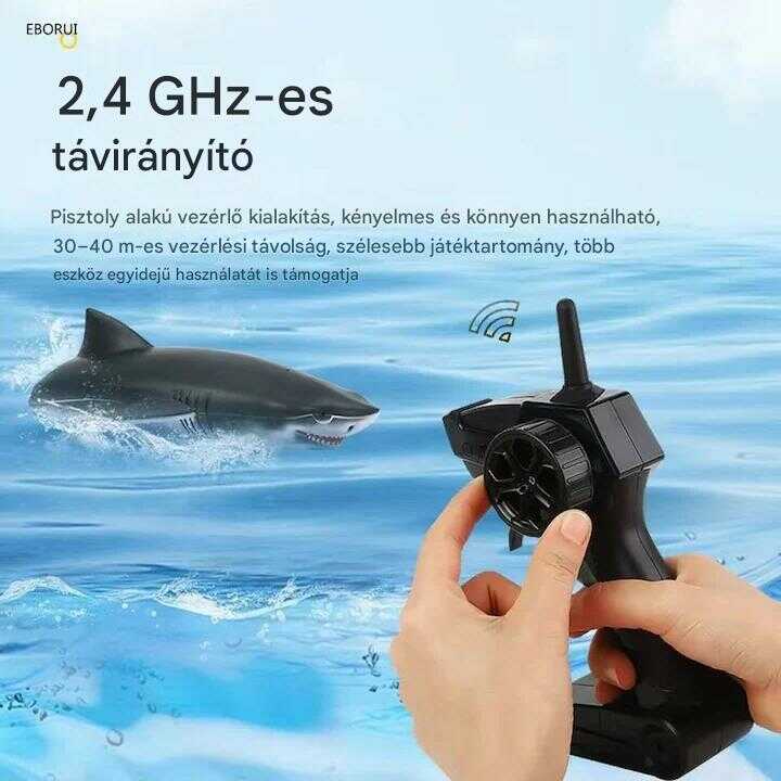 2 az 1 -ben motoros távirányitós csónak és cápa , 2.4Ghz , szürke és fehér , 26x14x8 cm - Image 13