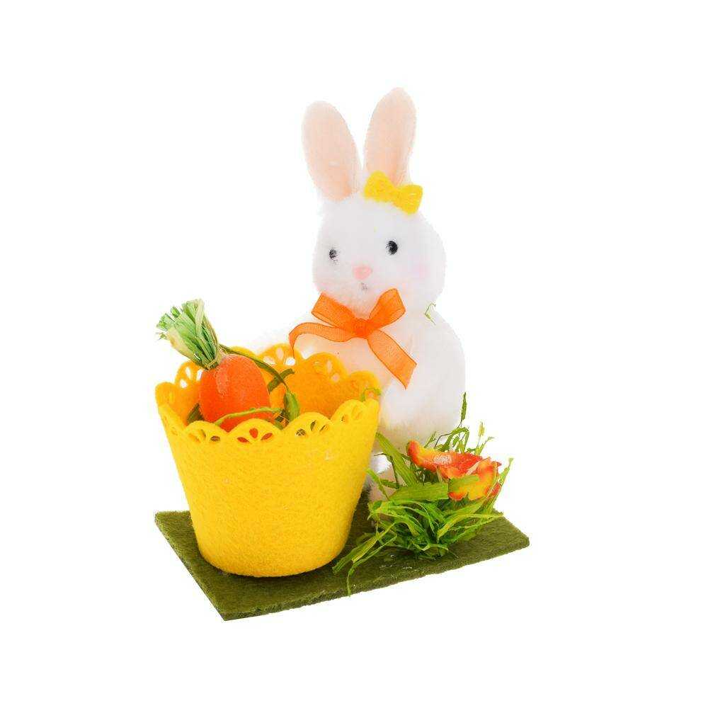 Húsvéti nyuszi figura filc kosárral és sárgarépával 12 cm KTM