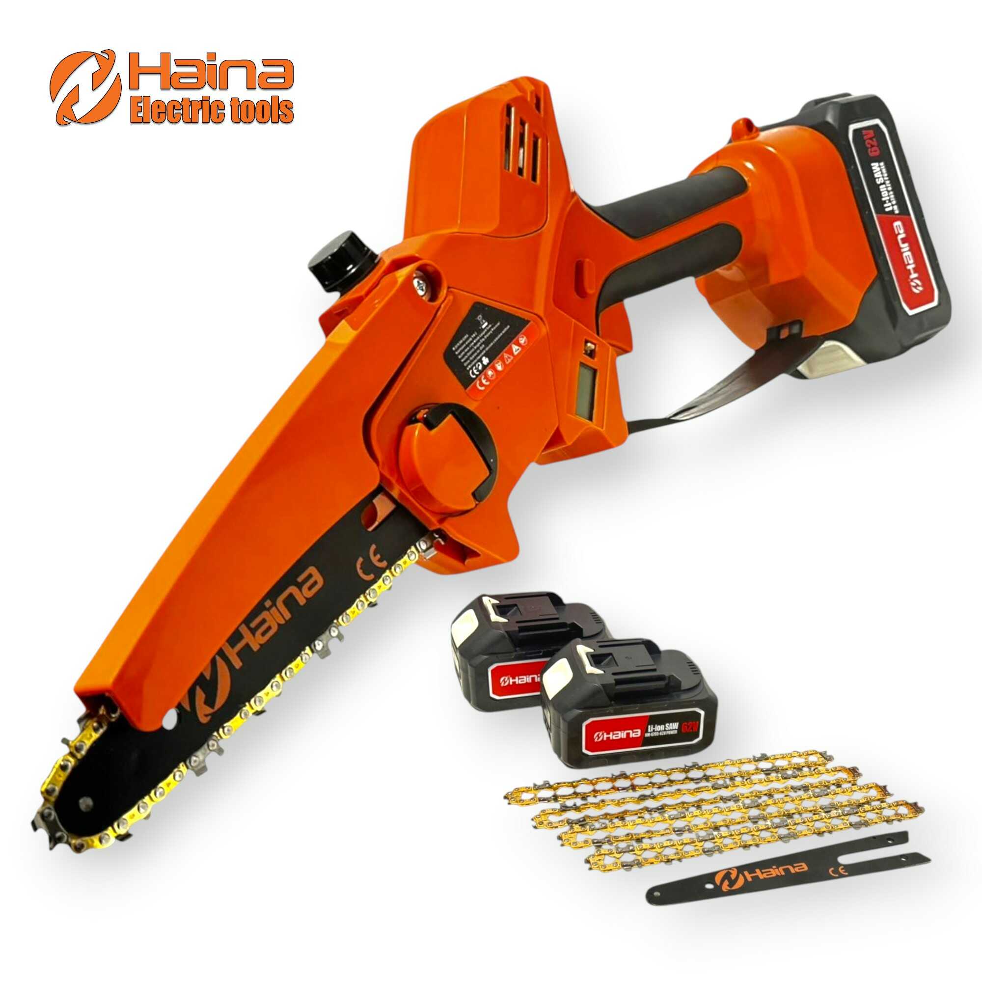 Akkumulátoros Mini Láncfűrész - 62V, Automata Olajozás, 150 mm vágáshossz - HAINA HM-6795