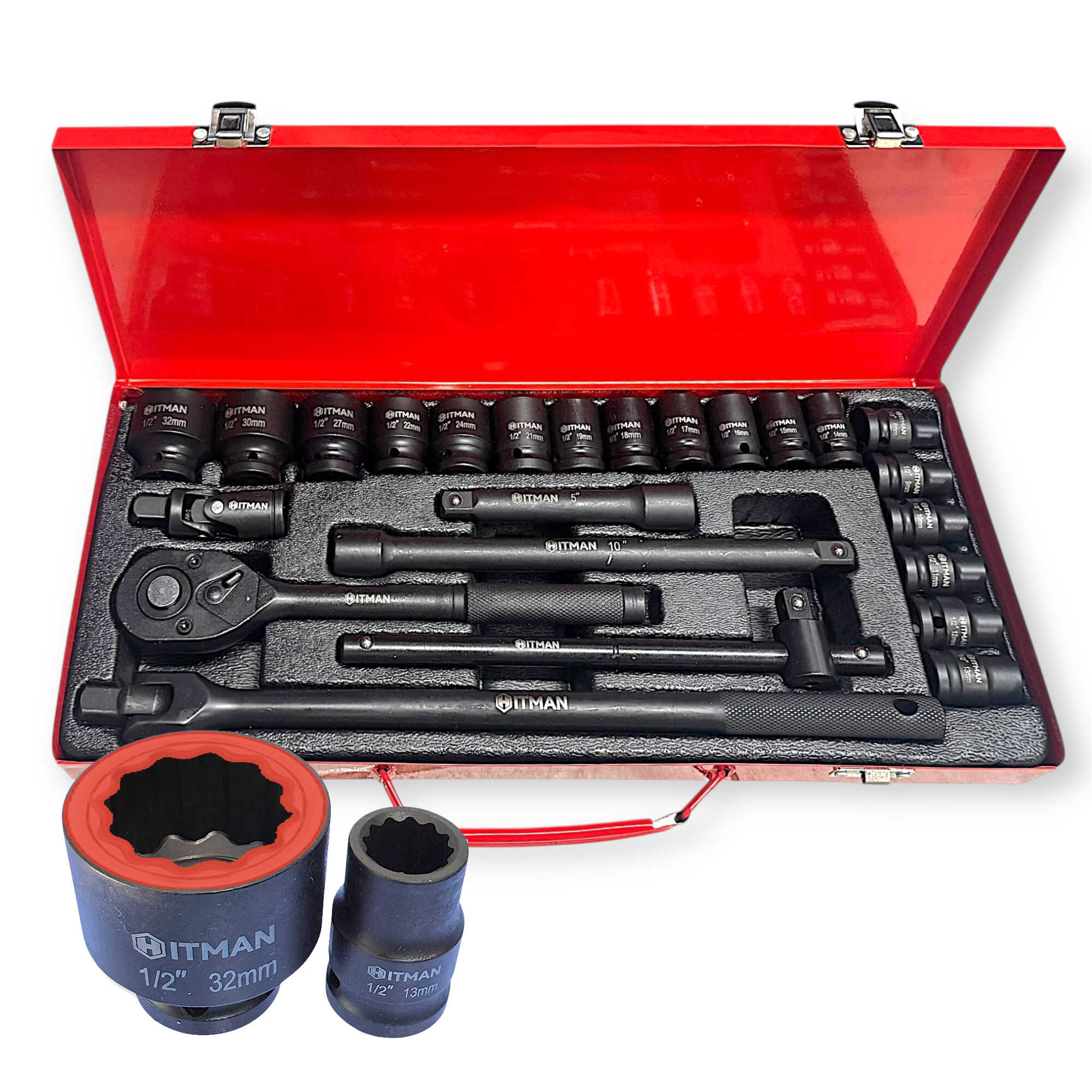 Erősített 26 részes Dugókulcs Készlet - 1/2" 12-pontos Csillagprofilú Krova Szett - HITMAN HA-6818