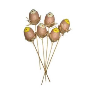 Húsvéti csibe tojásban , pálcikán dekorációs szett 6x4x19 cm 5 db/csomag KTM