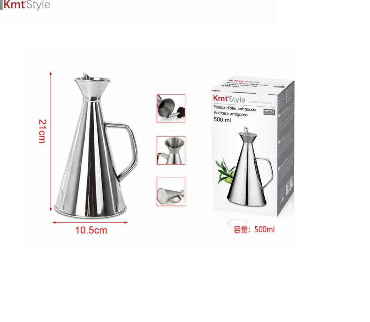 Rozsdamentes cseppmentes olajadagoló és ecetkiöntő 500ml Kmt Style