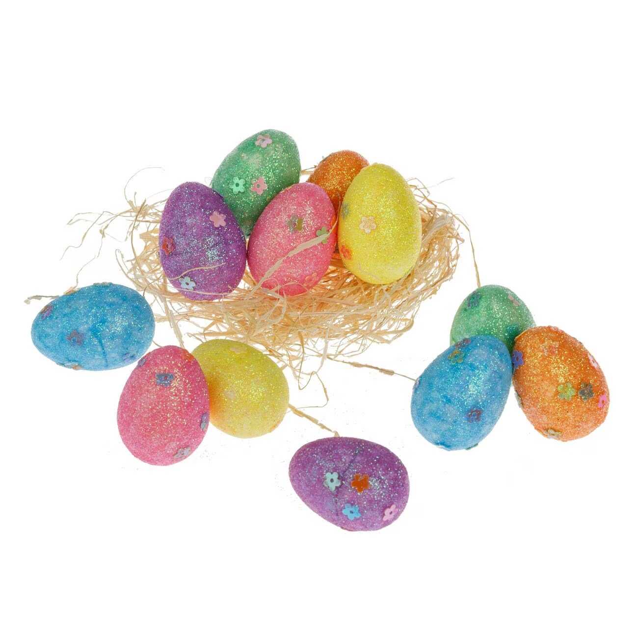 Húsvéti színes csillámos dekorációs tojás szett virágmintával 5x7 cm 6 db/csomag KTM - Image 2
