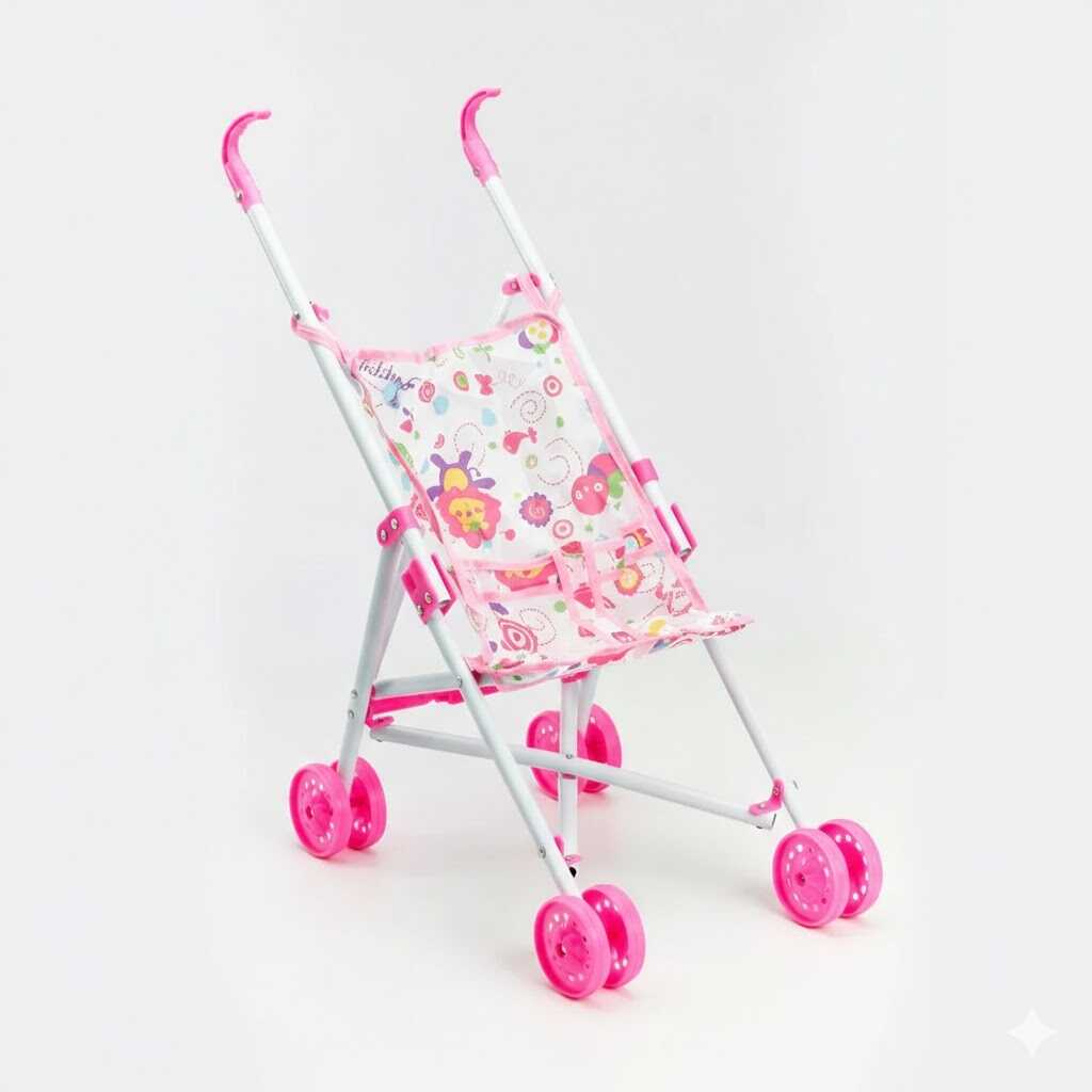 Összecsukható játék sportbabakocsi színes mintával, pink-fehér - Image 2