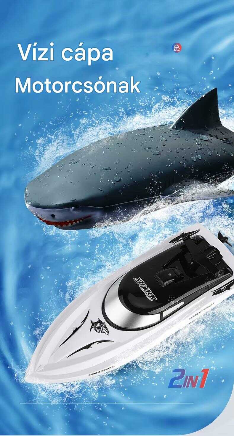 2 az 1 -ben motoros távirányitós csónak és cápa , 2.4Ghz , szürke és fehér , 26x14x8 cm - Image 2