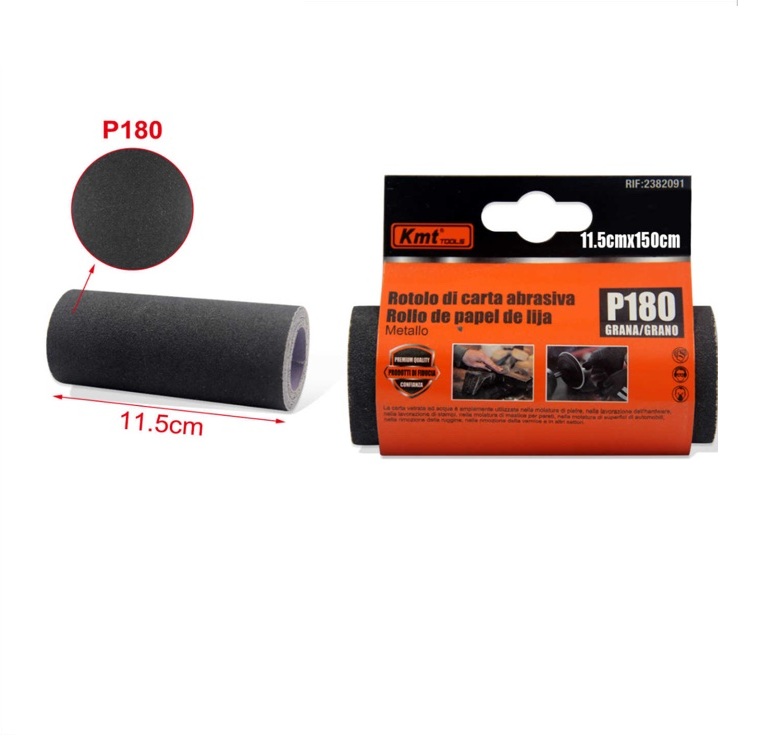 Csiszolópapír tekercs 11,5 cm x 150 cm, P180 szemcsézet, száraz és nedves csiszoláshoz - Kmt ToolsCsiszolópapír tekercs 11,5 cm x 150 cm, P180 szemcsézet, száraz és nedves csiszoláshoz - Kmt Tools