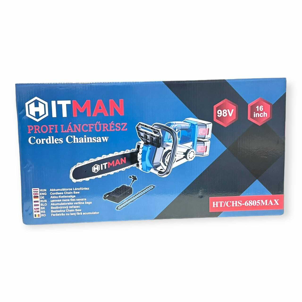 Akkumulátoros Láncfűrész 196V 16" Vezetővel 2 db 98V Akkuval HT-BCHS-6805MAX Hitman