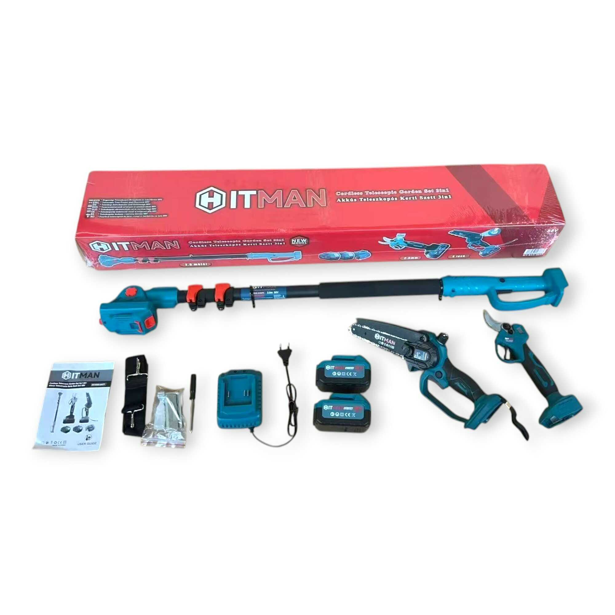Akkumulátoros Profi Kerti Készlet 62V Metszőolló és 6" Láncfűrész 2 db Akkuval HT-RSX-6477 Hitman