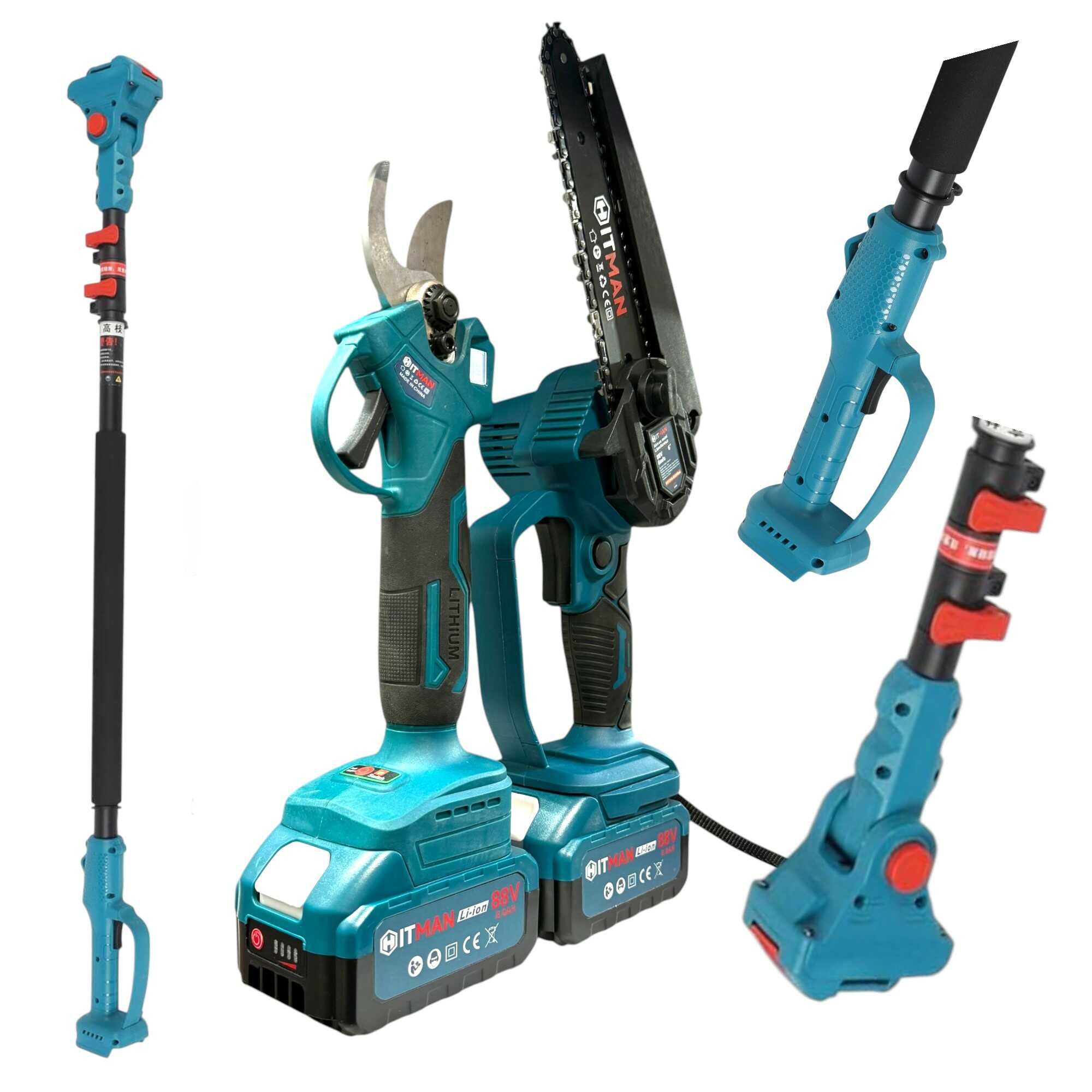 Akkumulátoros Profi Kerti Készlet 62V Metszőolló és 6" Láncfűrész 2 db Akkuval HT-RSX-6477 Hitman