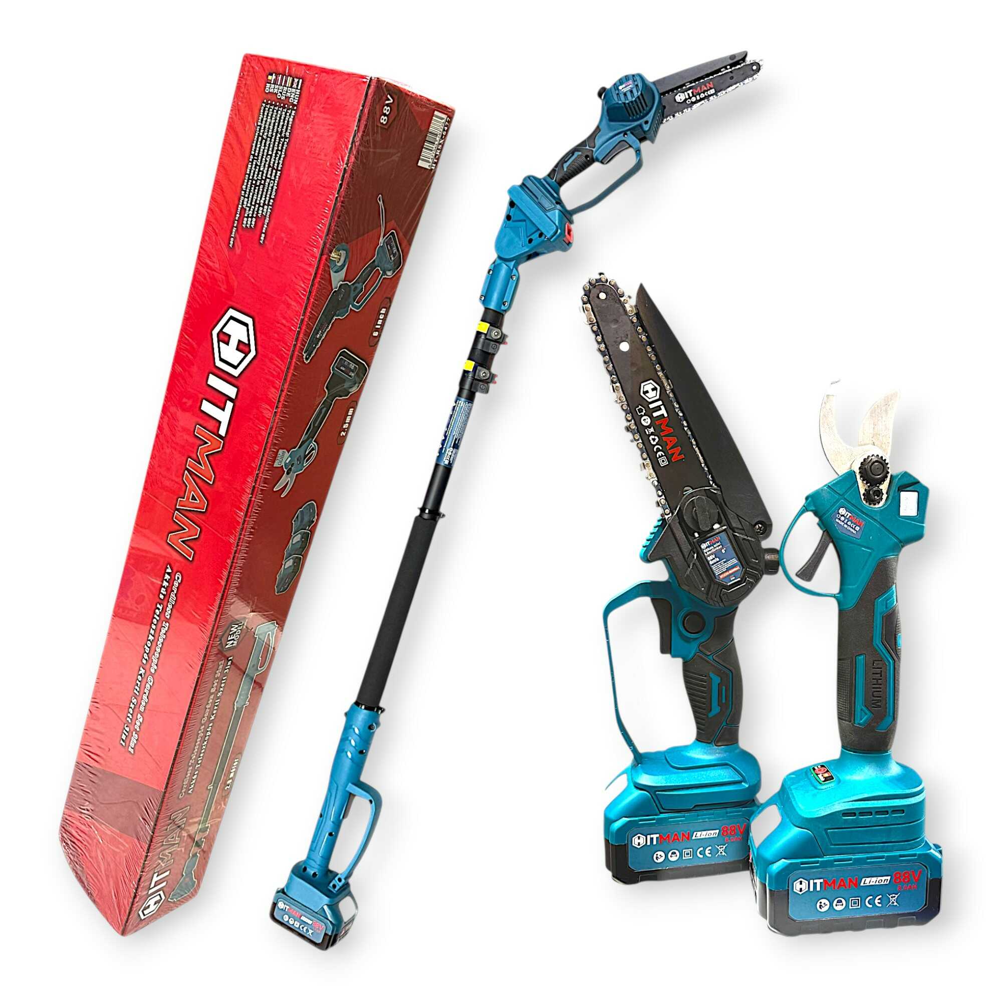 Akkumulátoros Profi Kerti Készlet 62V Metszőolló és 6" Láncfűrész 2 db Akkuval HT-RSX-6477 Hitman