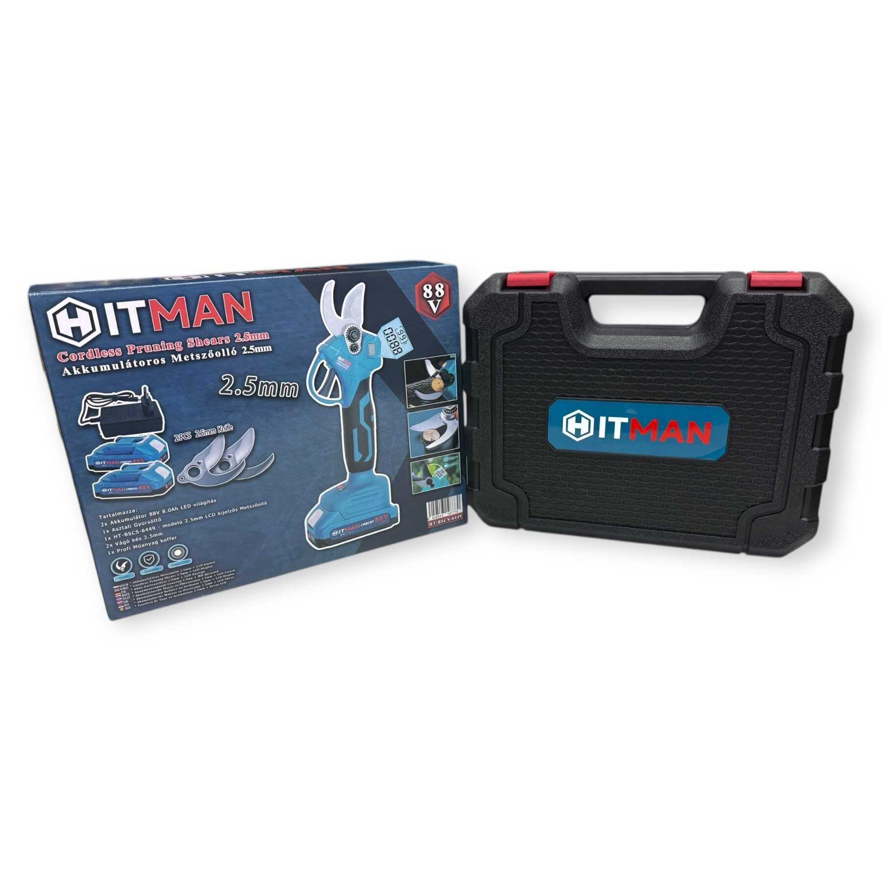 Akkumulátoros Metszőolló 88V LCD Kijelző 2-Akkús 2-Kés Készlet HT-BSCS-6449 Hitman