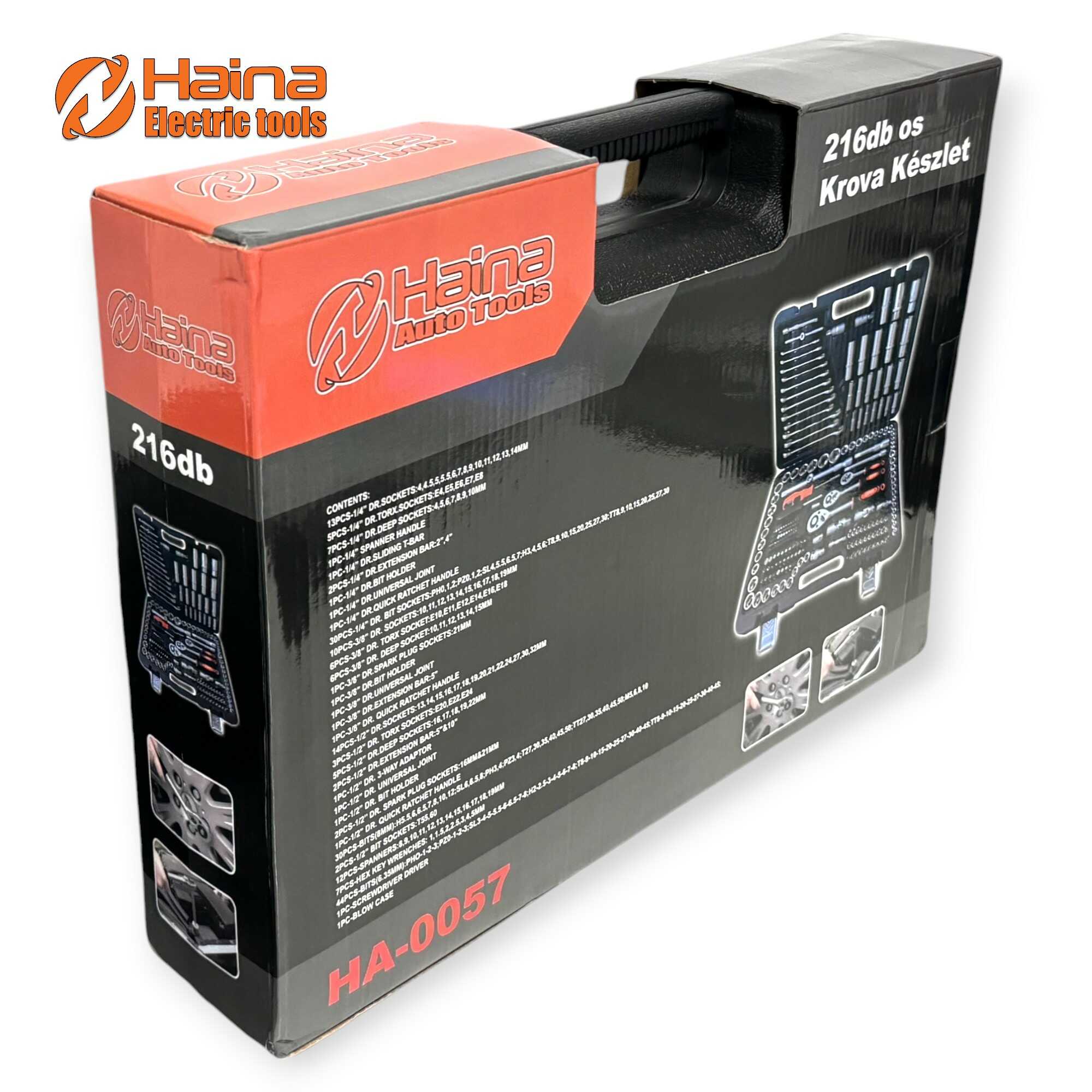 Krova Dugókulcs Készlet 216 részes 1/2" 1/4" 3/8" Racsnis Hajtókarokkal HA-0057 Haina