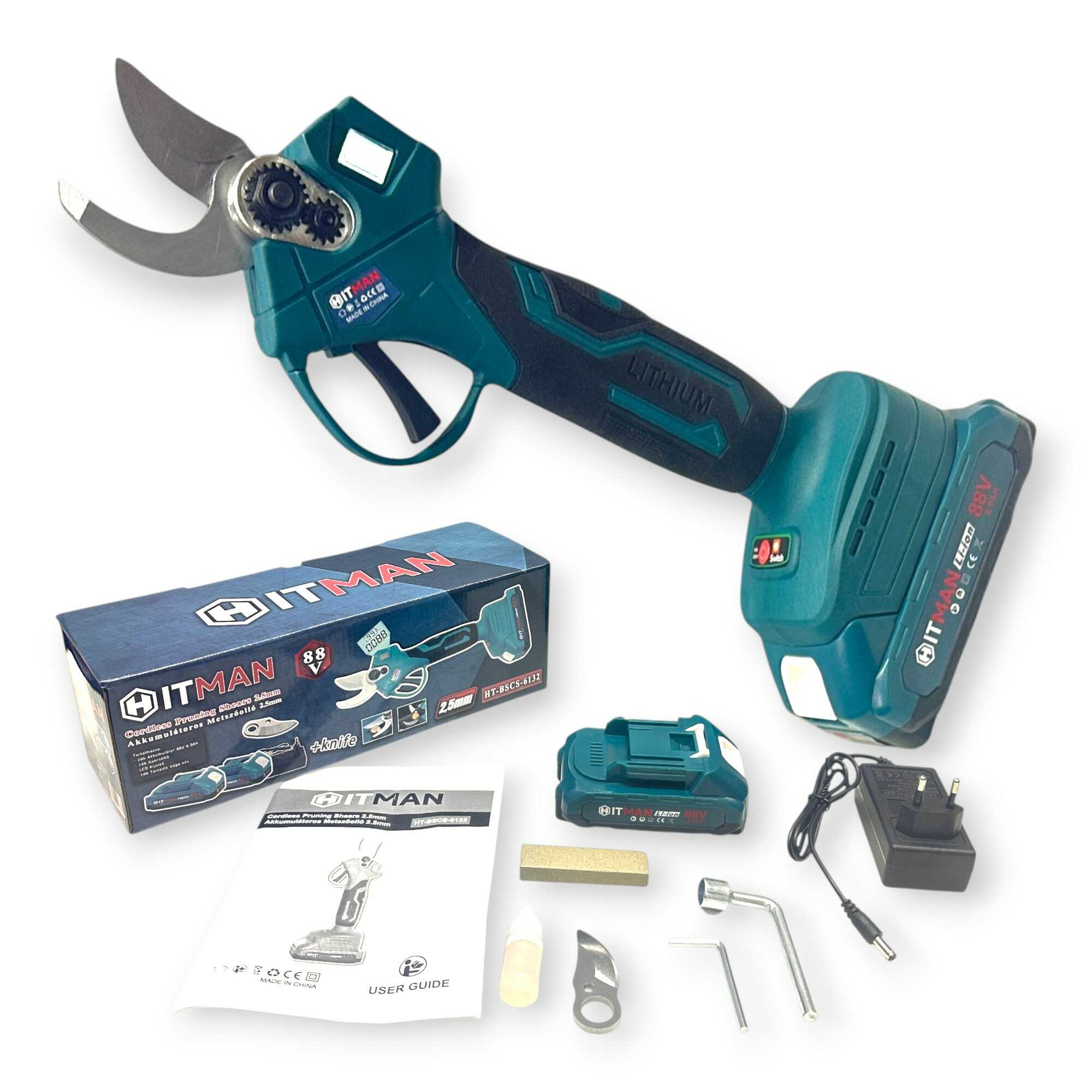 Akkumulátoros Metszőolló 62V 25mm Vágási Kapacitás 2 db Akkuval HT-BSCS-6132 Hitman