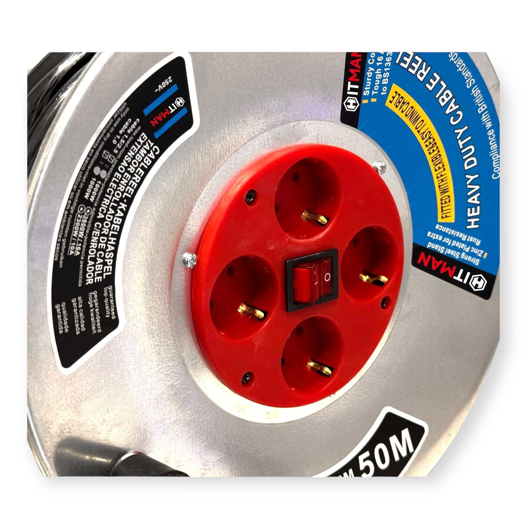 Gumis Hosszabbító Kábel Dob 50m 3x2,5mm² H07RN-F 4 Dugalj HT-HSB-3350M Hitman - Image 11
